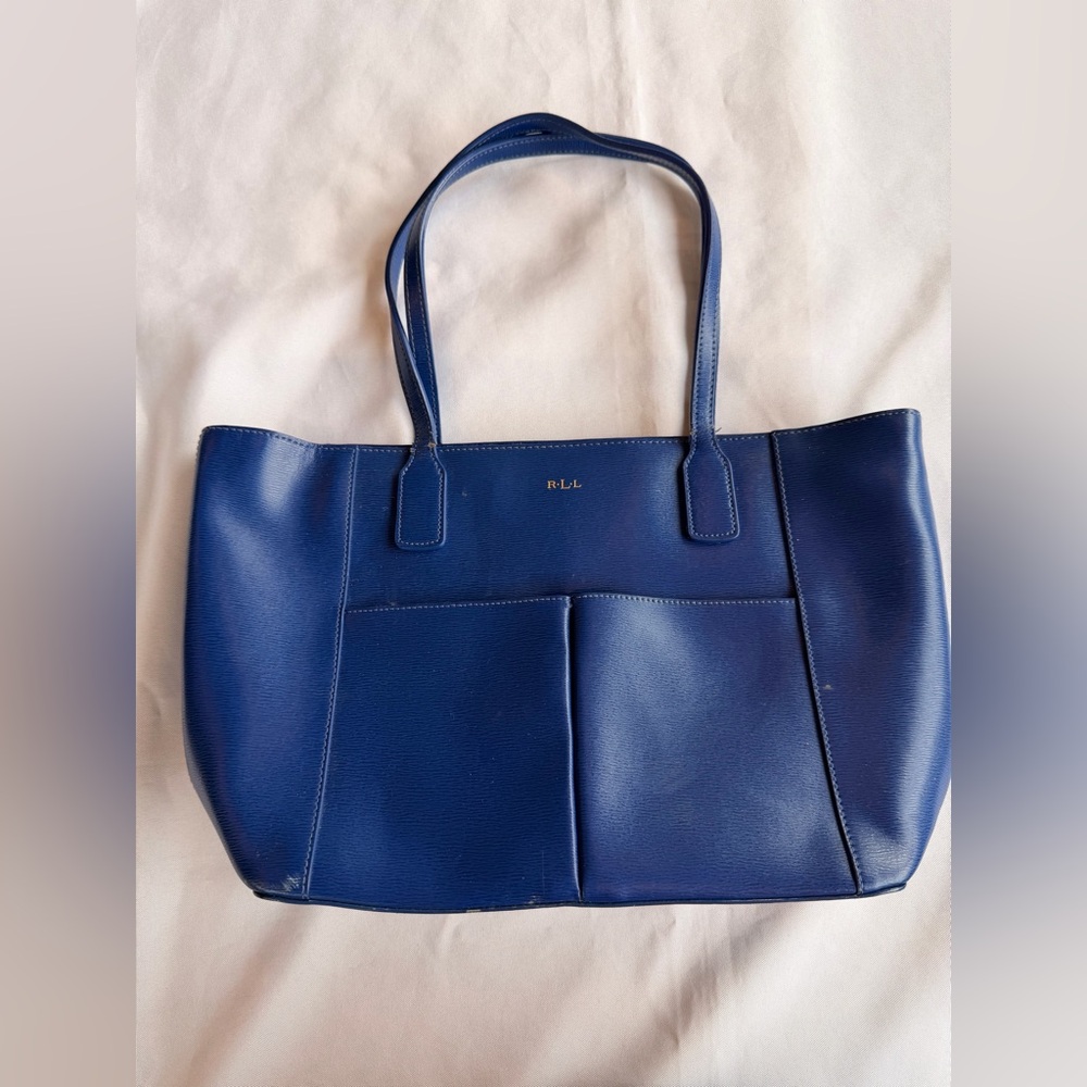 Lauren Ralph Lauren Newberry Pocket Royal Blue Tote Purse AS-IS